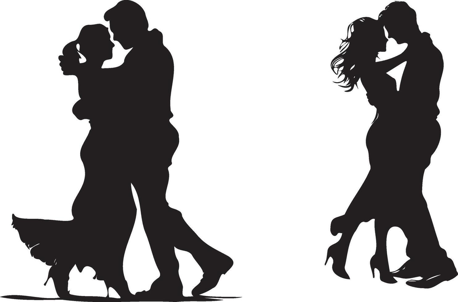 Young couples silhouette dancing on white background vector
