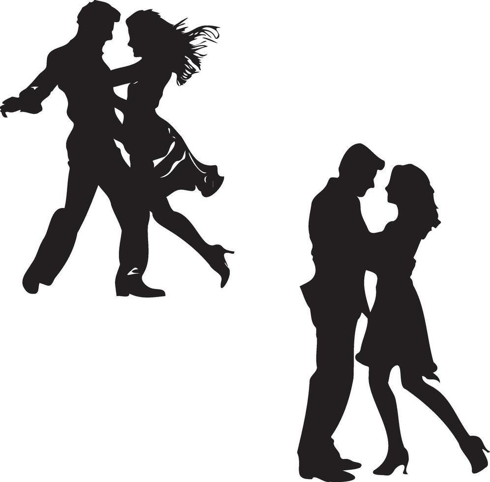 Young couples silhouette dancing on white background vector