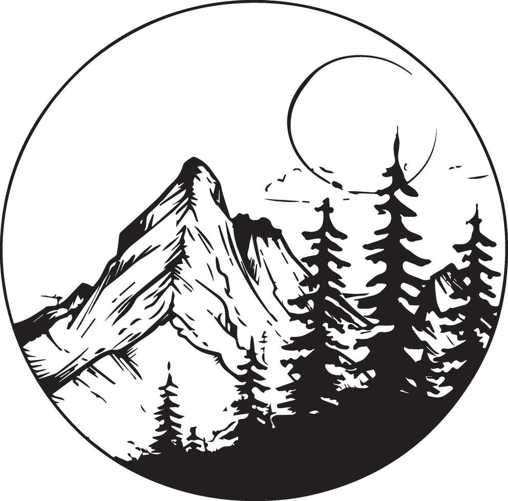 Mountain Forest Tree Landscape Silhouette on white background vector