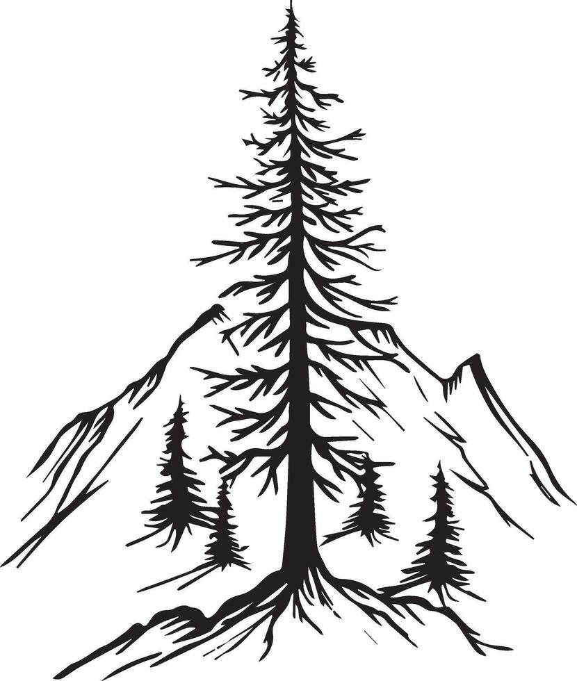 Mountain Forest Tree Landscape Silhouette on white background vector