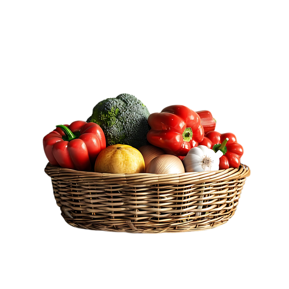3D Render of Basket of Vegetables Illustration png