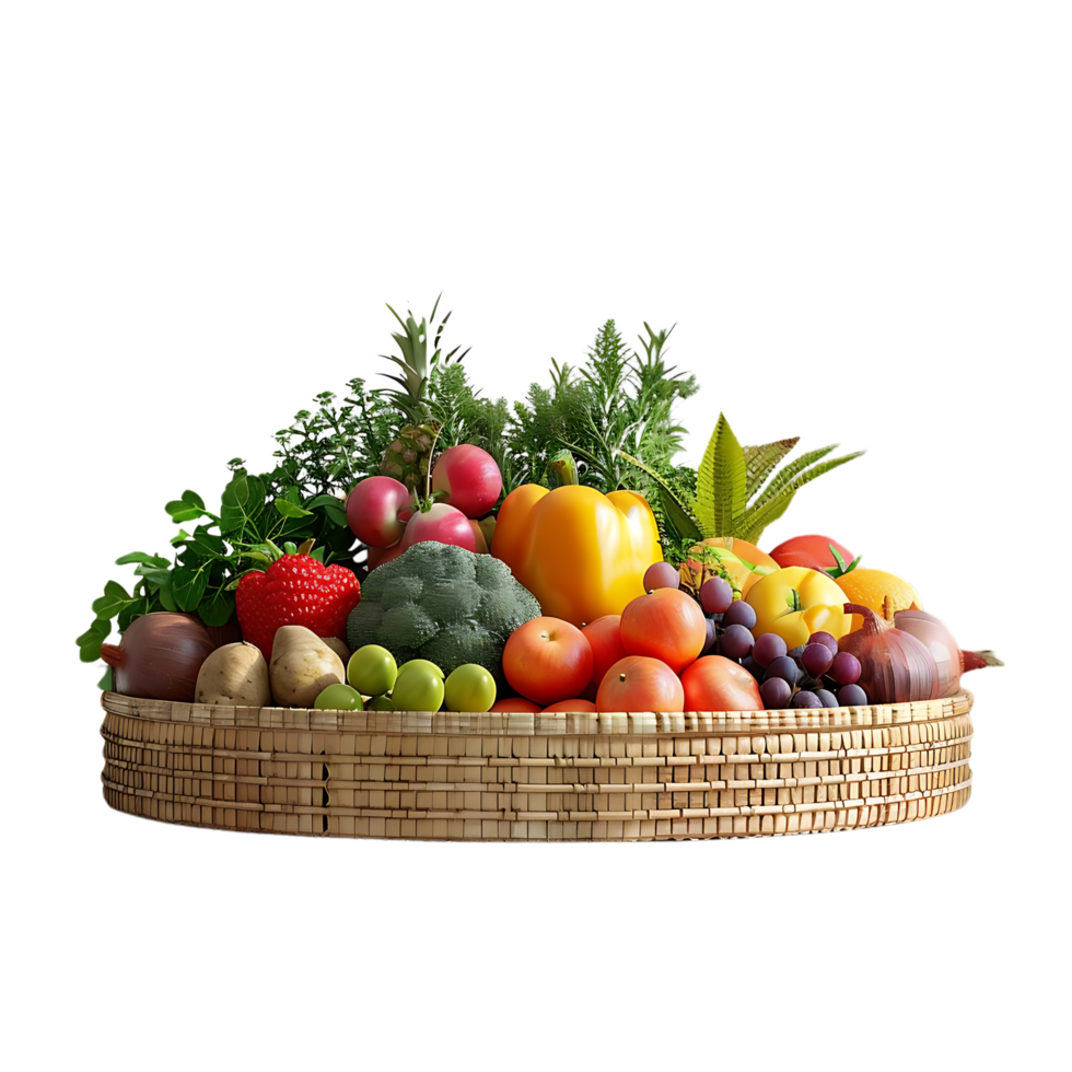 Basket of Fresh Fruits and Vegetables Realistic Image png