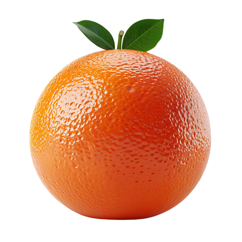3D Render of a Single Orange With Green Leaves png