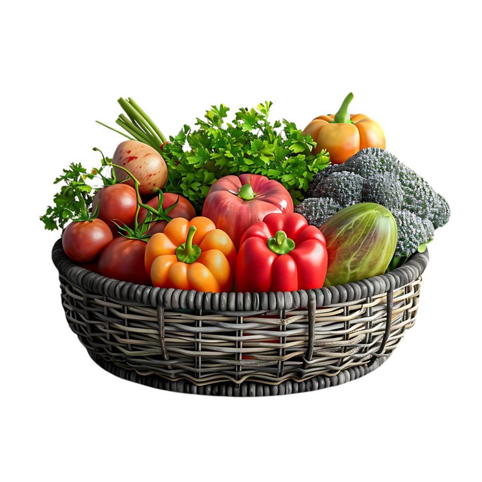 3D Illustration of a Basket of Fresh Vegetables png
