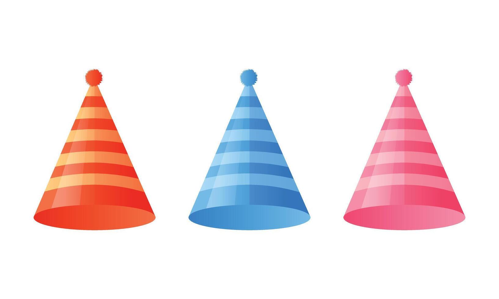 Set of Birthday party hats illustration, colored hat cones with cute decoration for party celebration vector