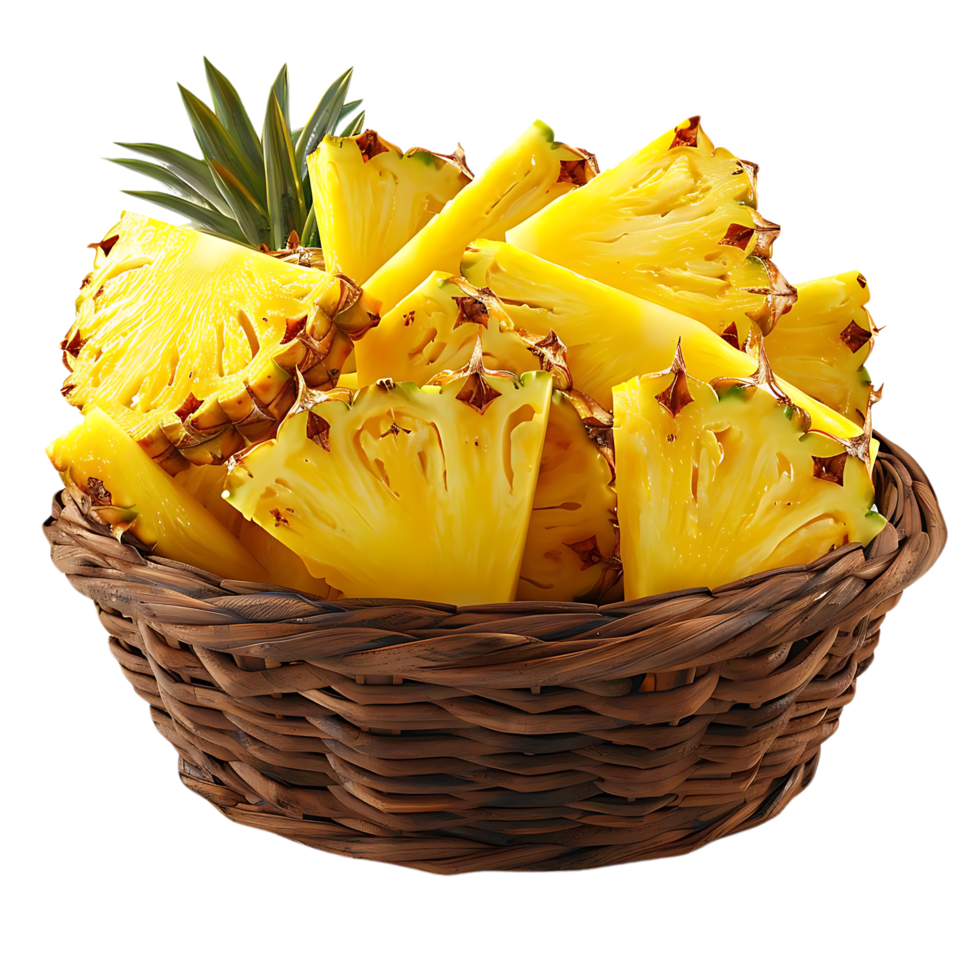 Wicker Basket Full of Sliced Pineapple - Realistic Still Life Image png
