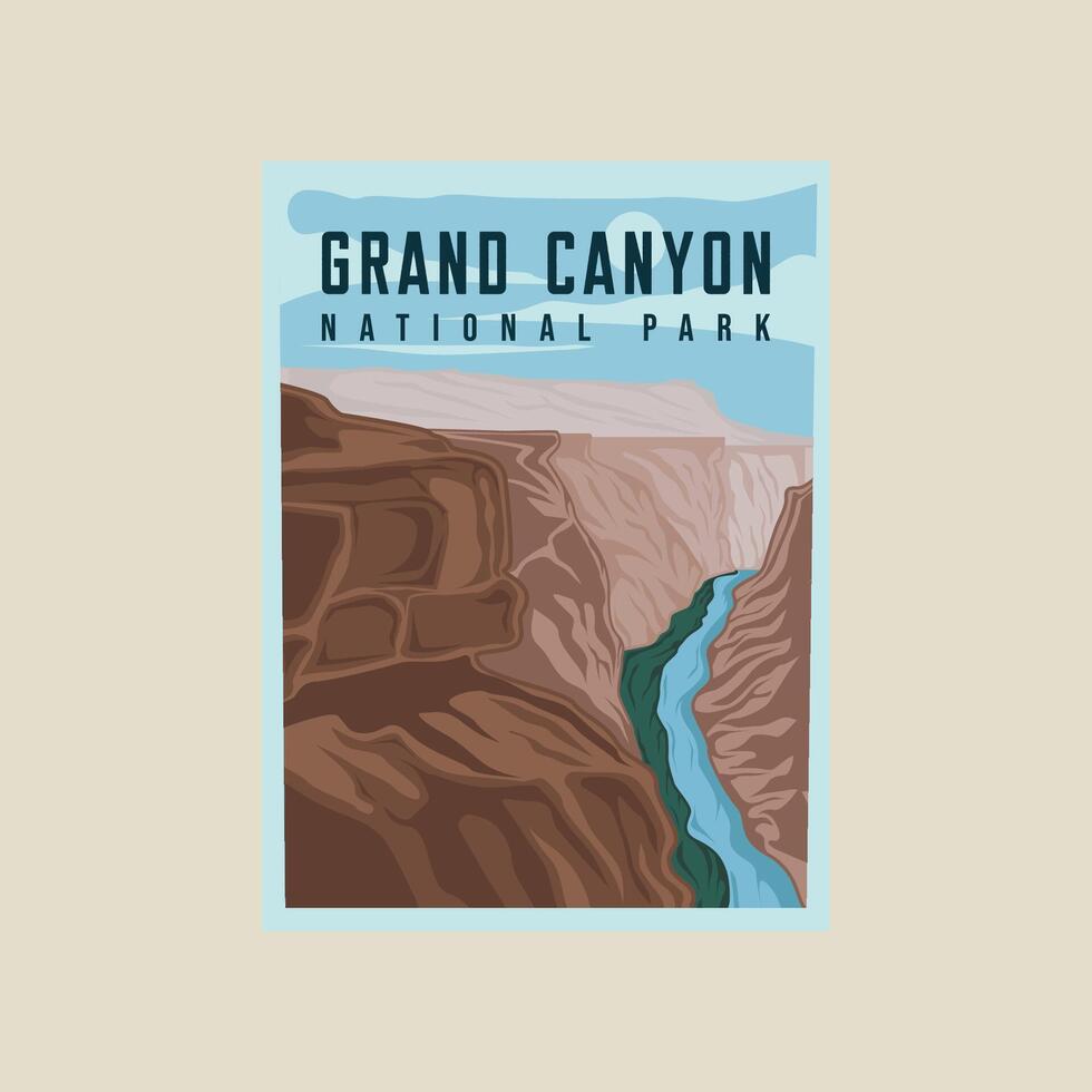 grand canyon national park poster illustration template graphic design. canyon rock mountain banner for travel business with simple landscape view vector