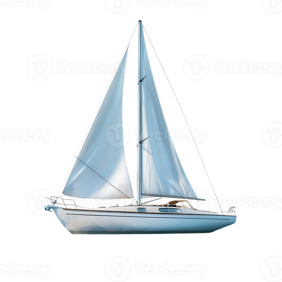 White Sailboat Illustration with Blue Sky and Ocean Background png