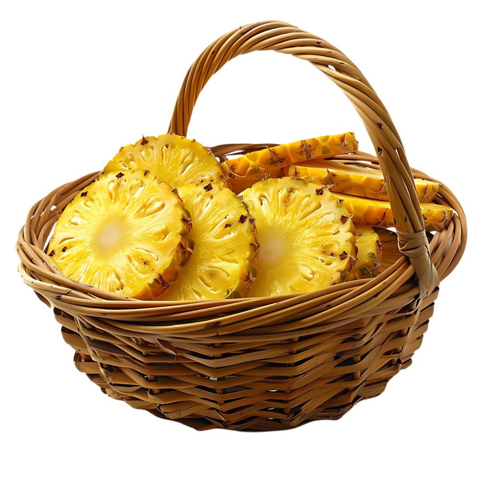 Illustration of Pineapple Slices in a Wicker Basket png