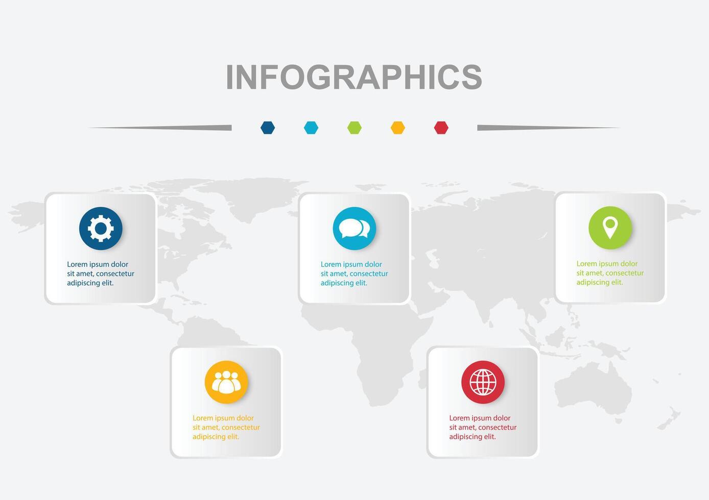 Infographic design template with 5 circle on rounded regtangles vector