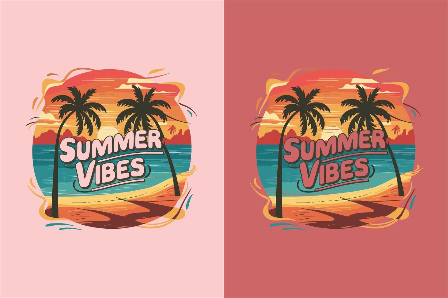 Summer vibes silhouette illustration typography vector