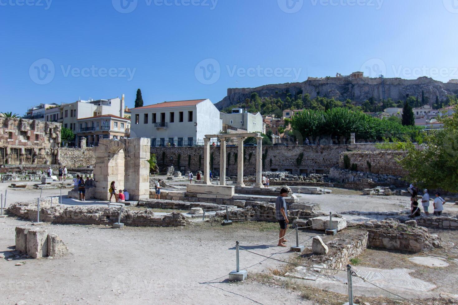 Hadrian Library ruins on the north side of the Acropolis in Athens, Greece. Ancient Roman Emporer Hadrian Library. photo