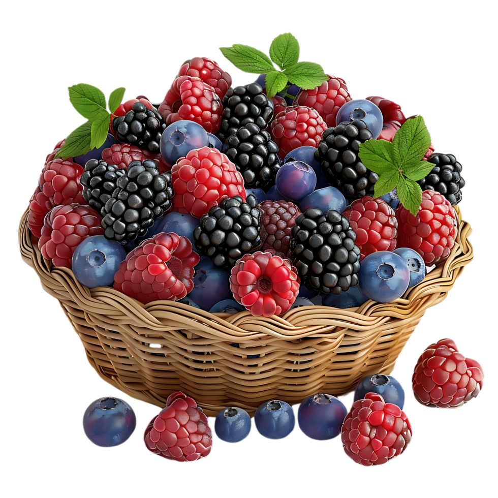 Basket of Fresh Berries, Realistic Illustration png