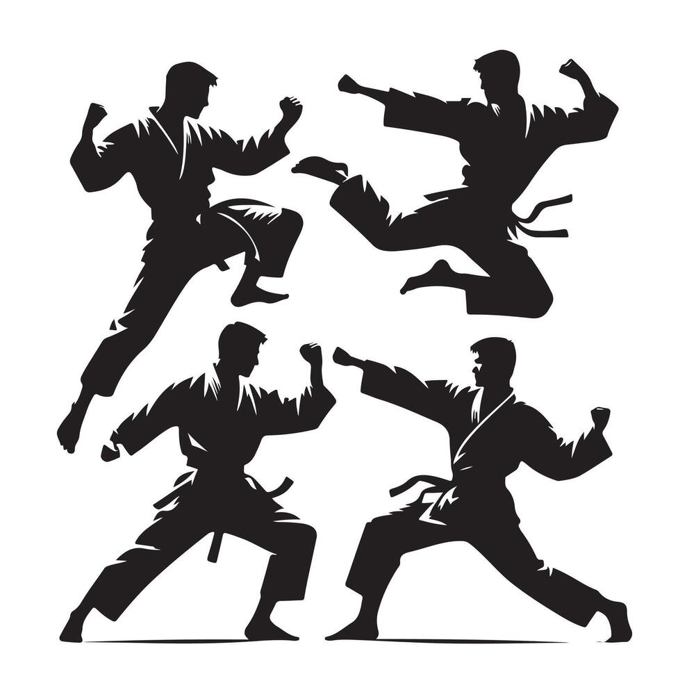 Set of Martial Arts Silhouette Design vector