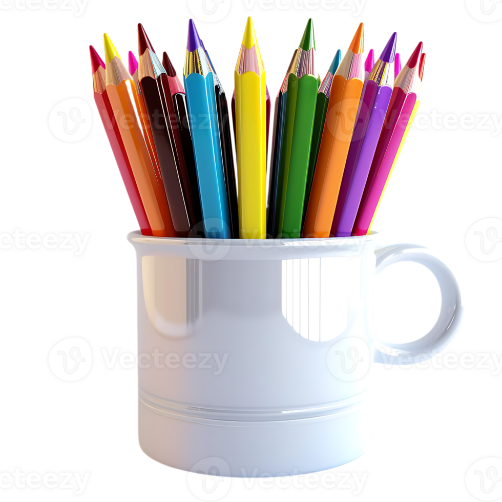 3D Illustration of Colorful Pencils in a White Mug png
