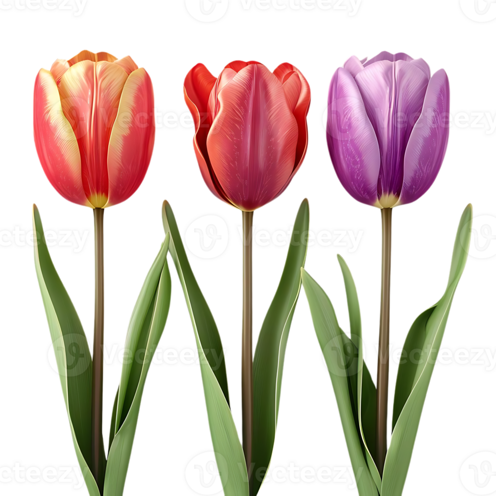 Three Colorful Tulips Illustration png