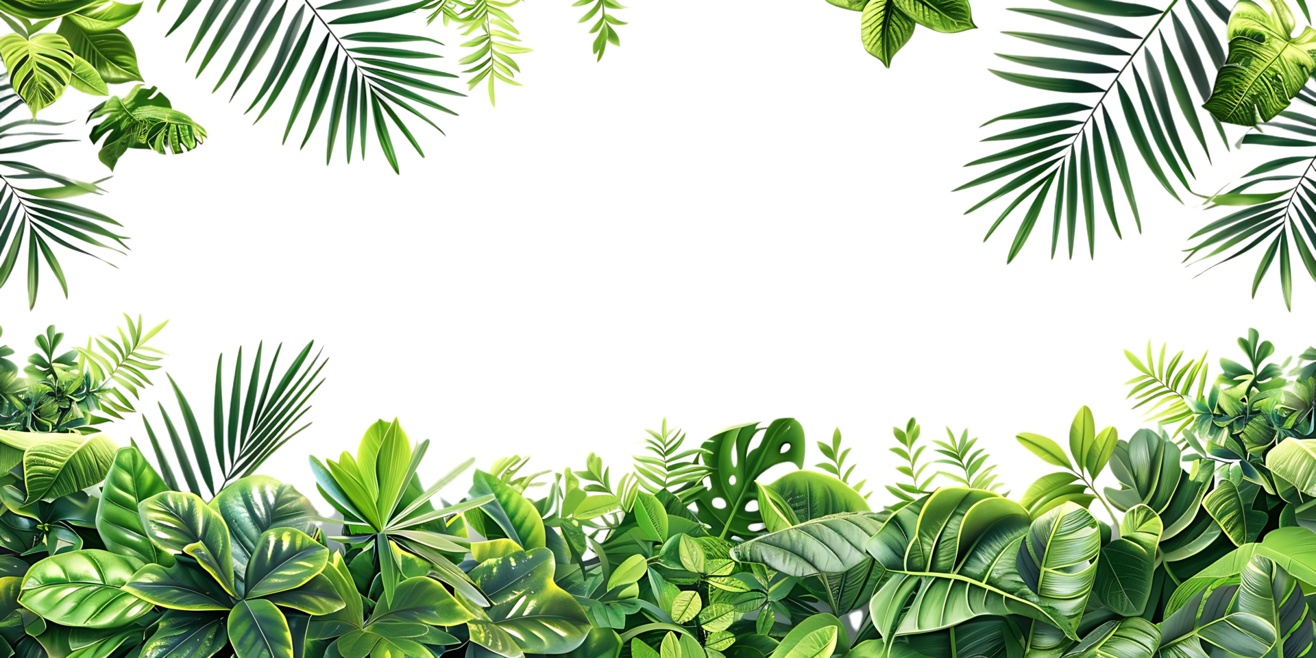 Tropical Leaves Illustration - Green Foliage Background with Black Space png