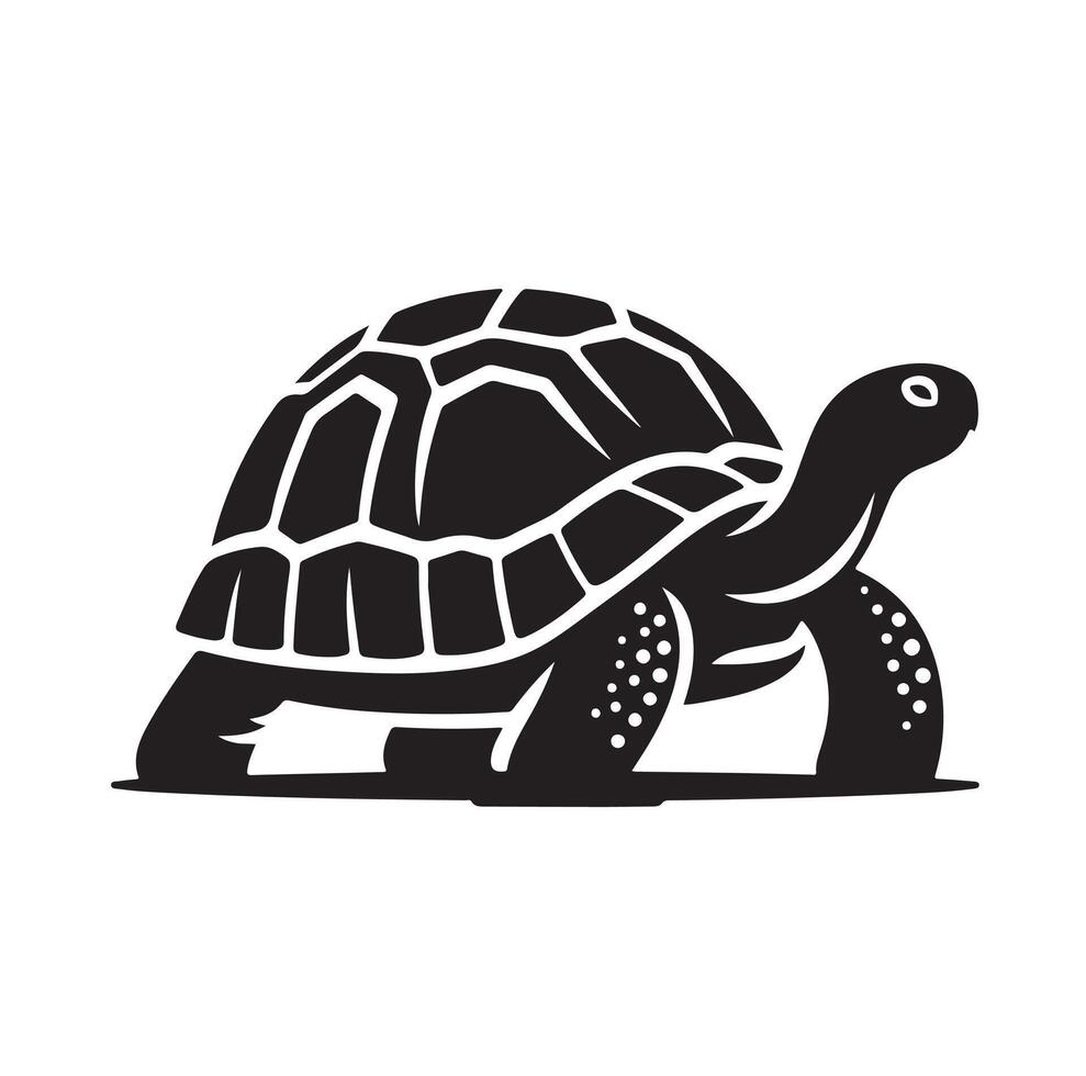 black illustration of a tortoise logo icon in silhouette. Perfect for branding, logos, or minimalist designs vector