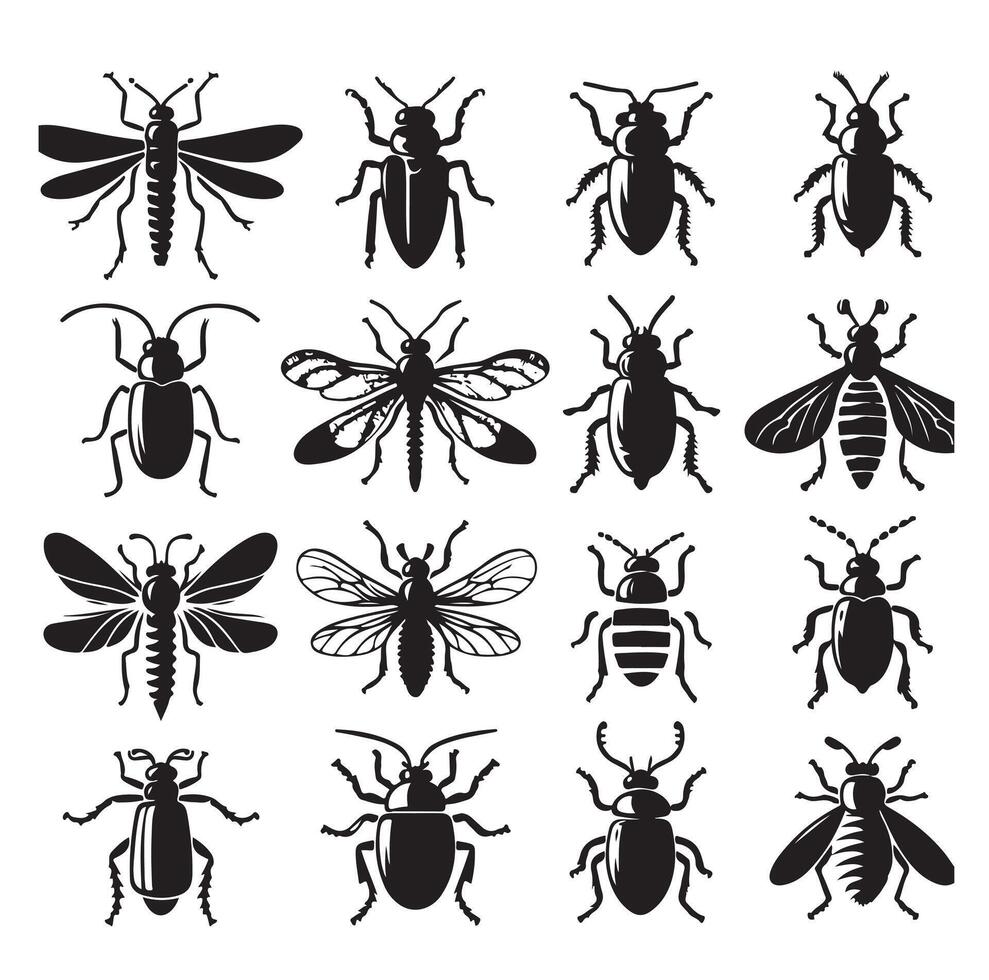 flat design insect silhouette collection vector