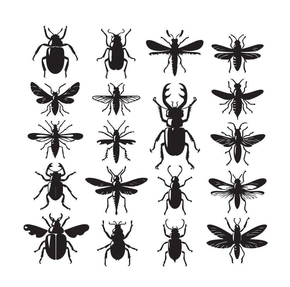 flat design insect silhouette collection vector