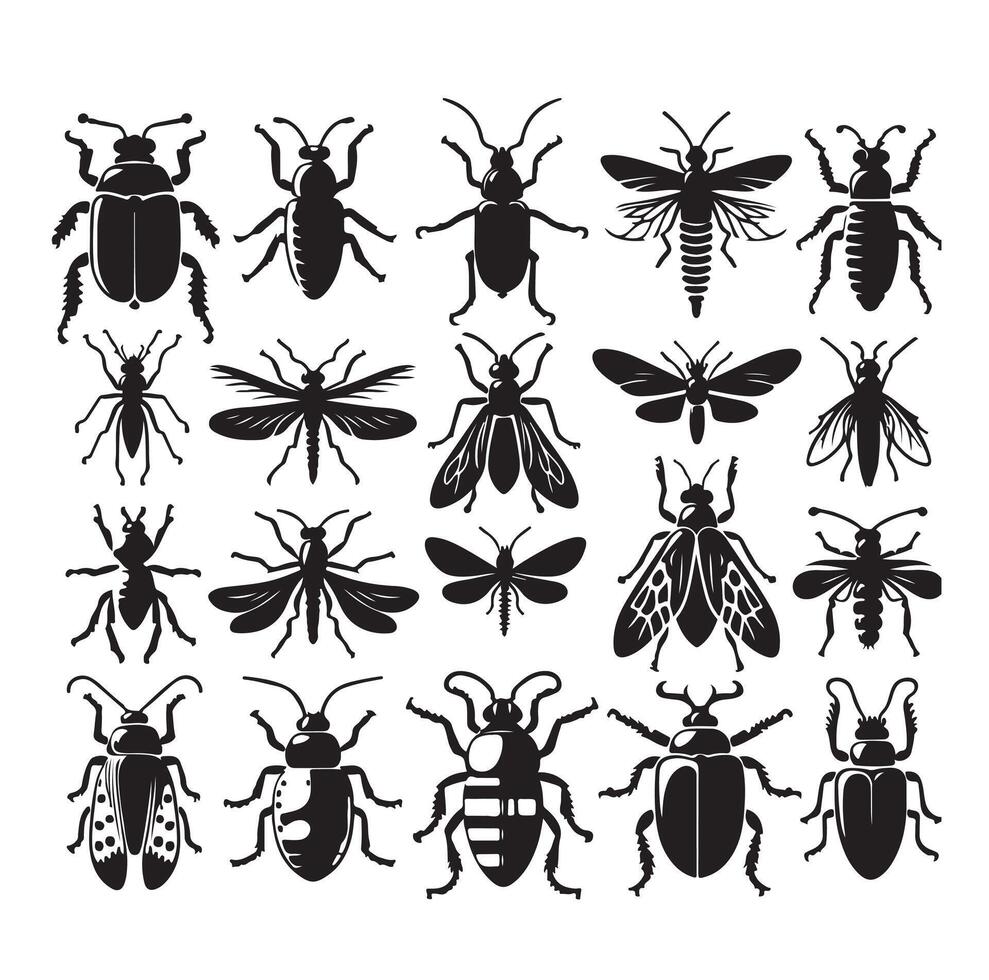 flat design insect silhouette collection vector