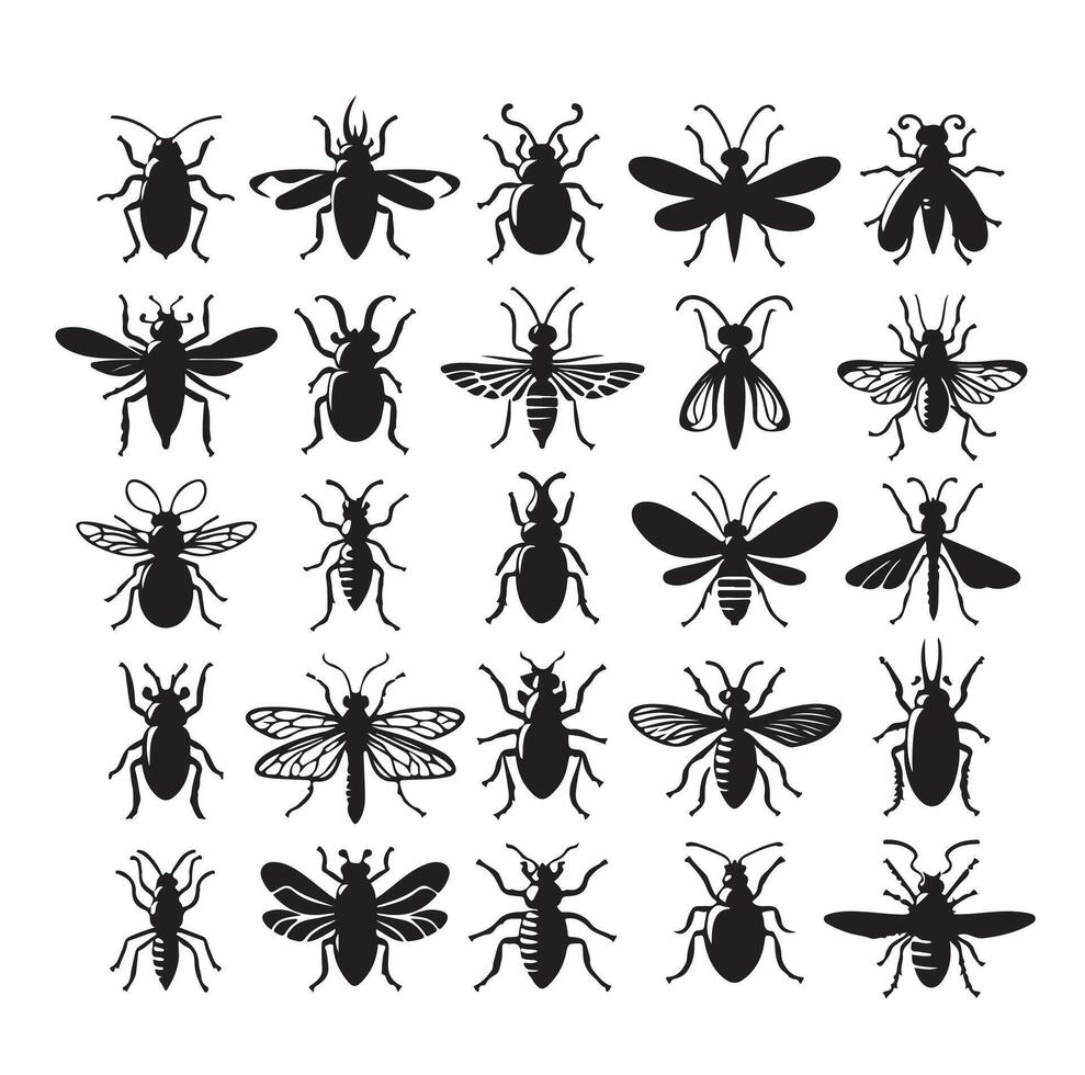 flat design insect silhouette collection vector