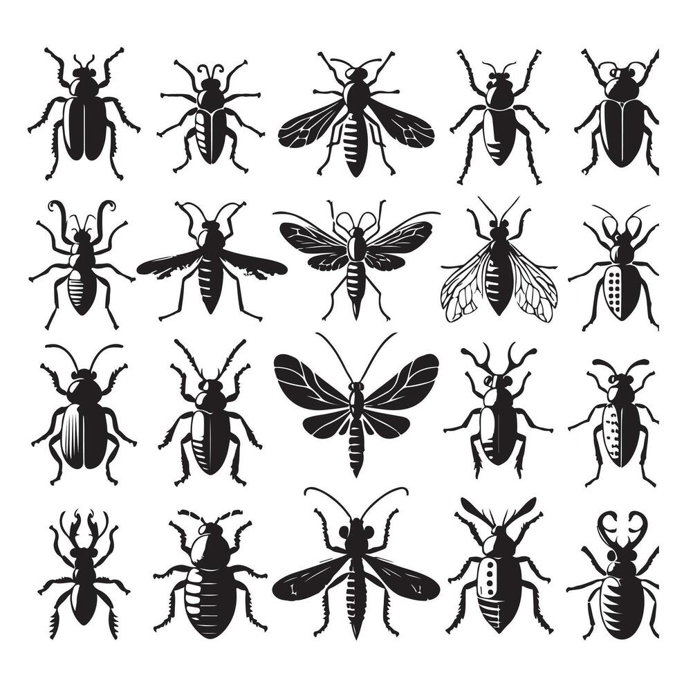 flat design insect silhouette collection vector