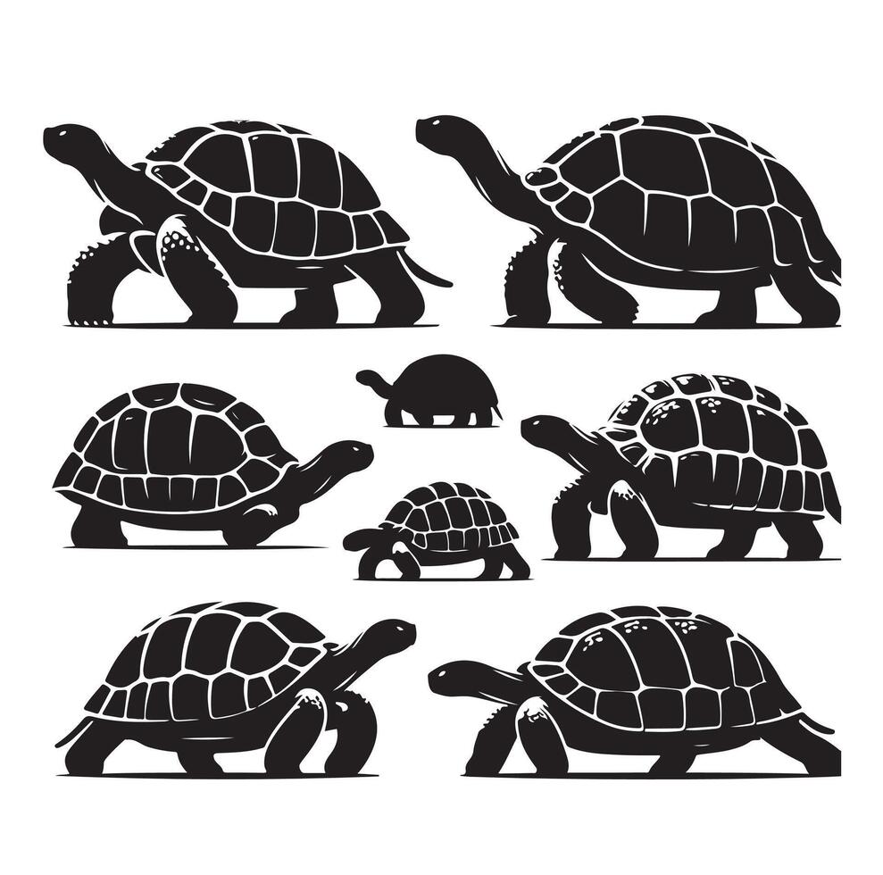 black illustration of a tortoise logo icon in silhouette. Perfect for branding, logos, or minimalist designs vector
