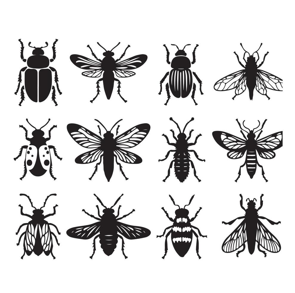 flat design insect silhouette collection vector