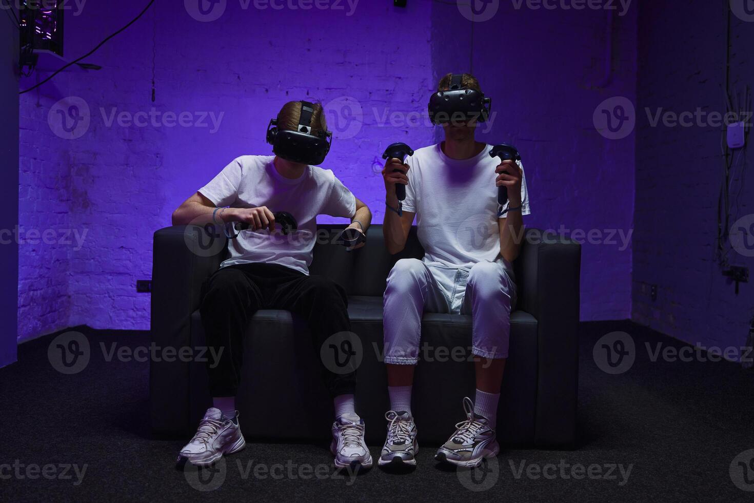 The player plays the game using virtual reality. Neon style. photo
