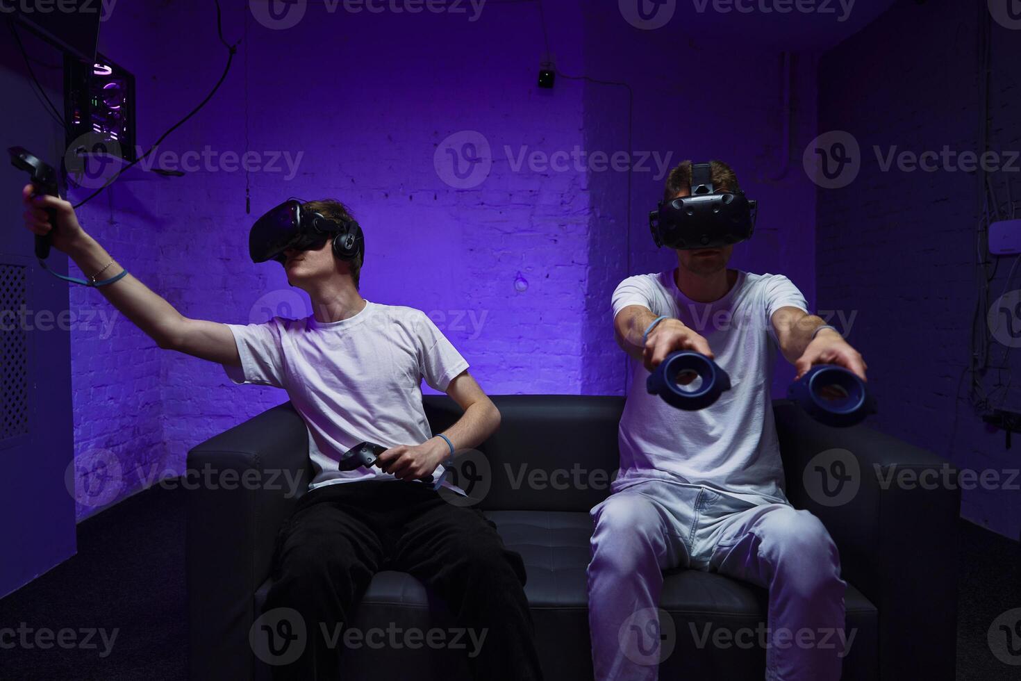 The player plays the game using virtual reality. Neon style. photo