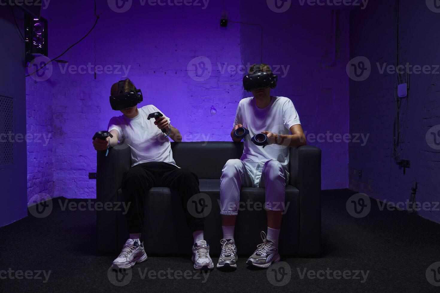 The player plays the game using virtual reality. Neon style. photo