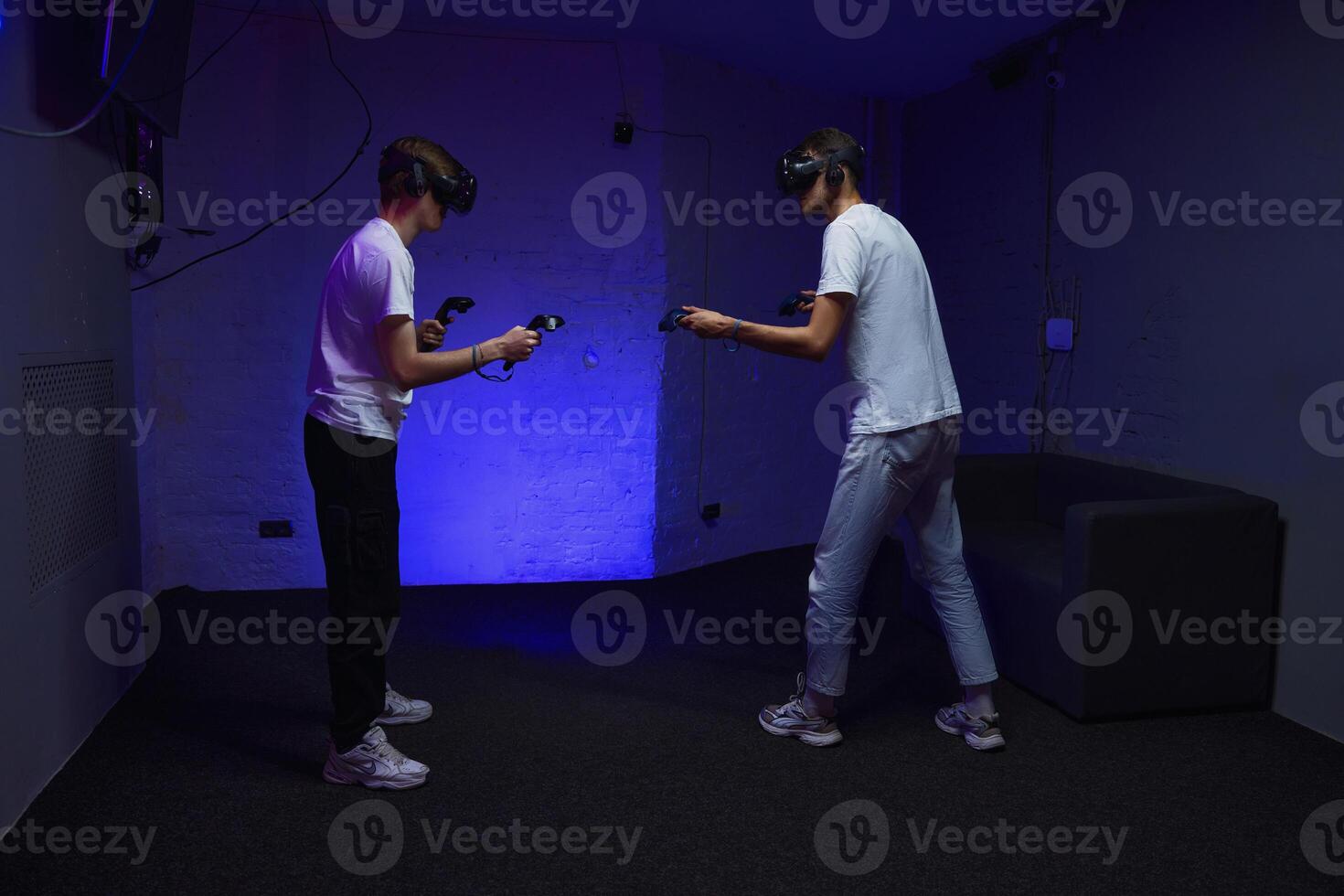 The player plays the game using virtual reality. Neon style. photo