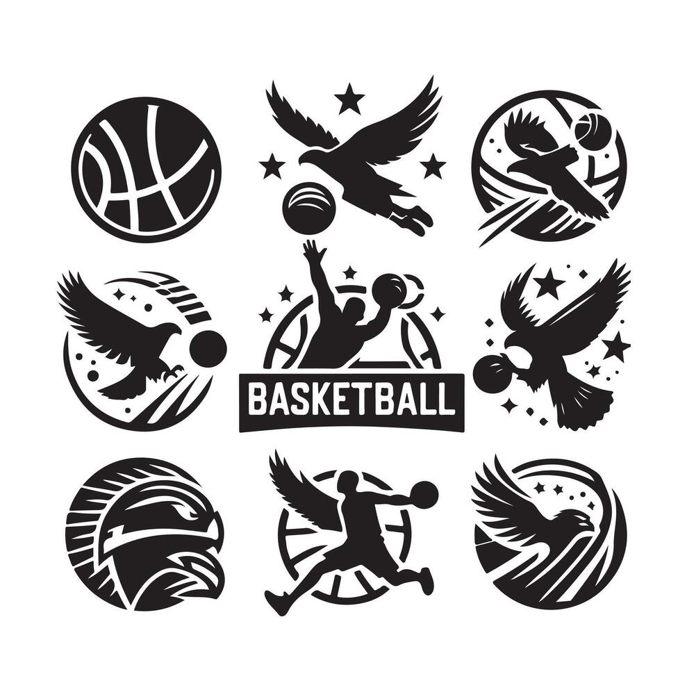 Basketball logo design set template simple style design vector