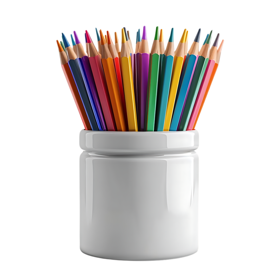Colored Pencils in White Ceramic Jar - 3D Illustration png