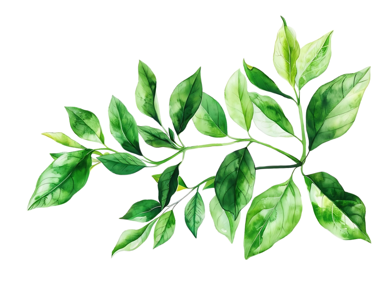 Watercolor Illustration of Green Leaves Branch png