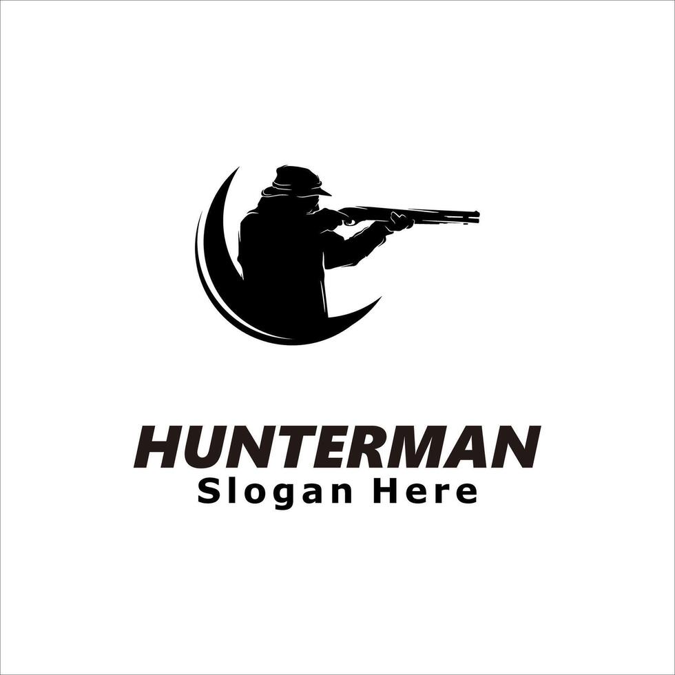 Silhouette of a hunter logo design vector