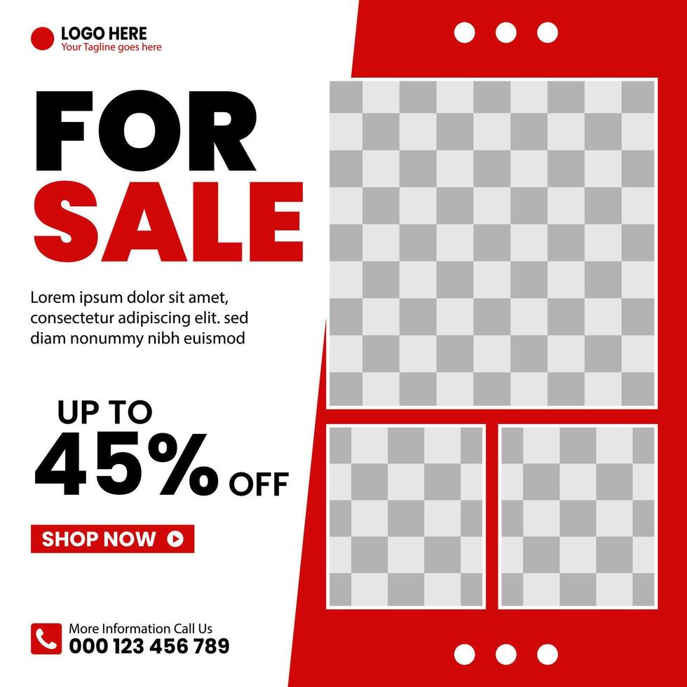 Social Media Template Square Frame Post Design, Red and White Color Theme. Suitable for Posts, Sales Banners, Promotional Products, Business, Beauty Fashion Companies vector