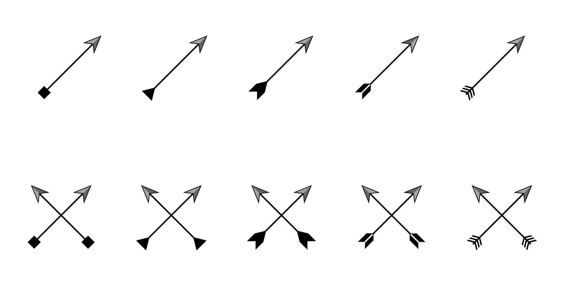 Arrow weapons, arrows in cross icons collection. vector