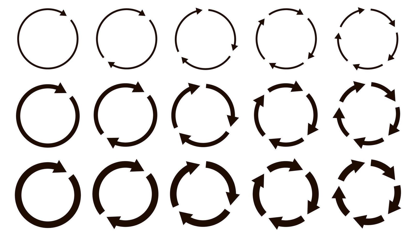 Different circular and different thickness circular arrows sign symbols illustration. vector