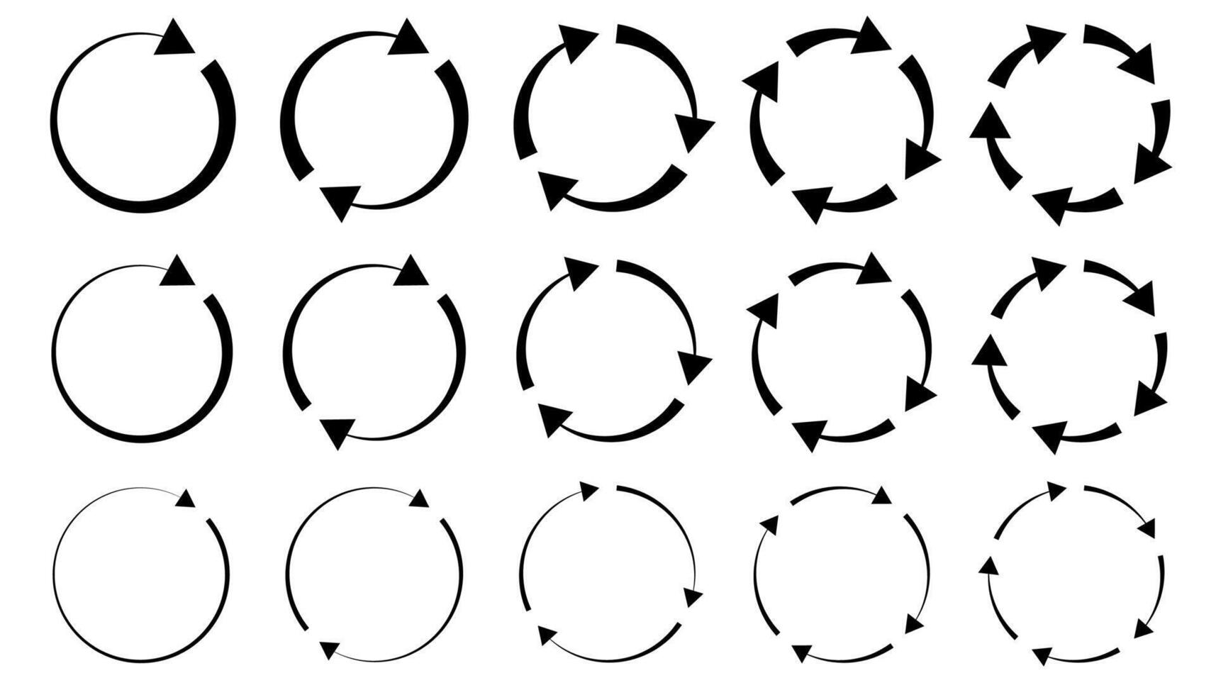 Different circular and different thickness circular arrows sign symbols illustration. vector