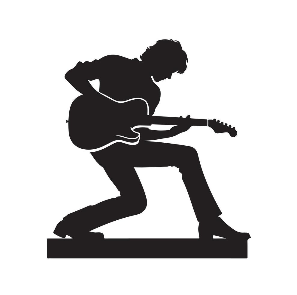 guitarist silhouette. silhouette of guitarist on white background. black silhouette guitarist isolated on white background. hand drawn man playing guitar. vector