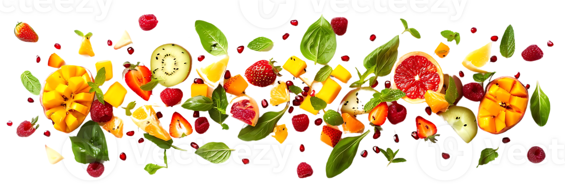 Fruit Salad Illustration with Mango, Kiwi, Strawberry, Raspberry and Grapefruit png