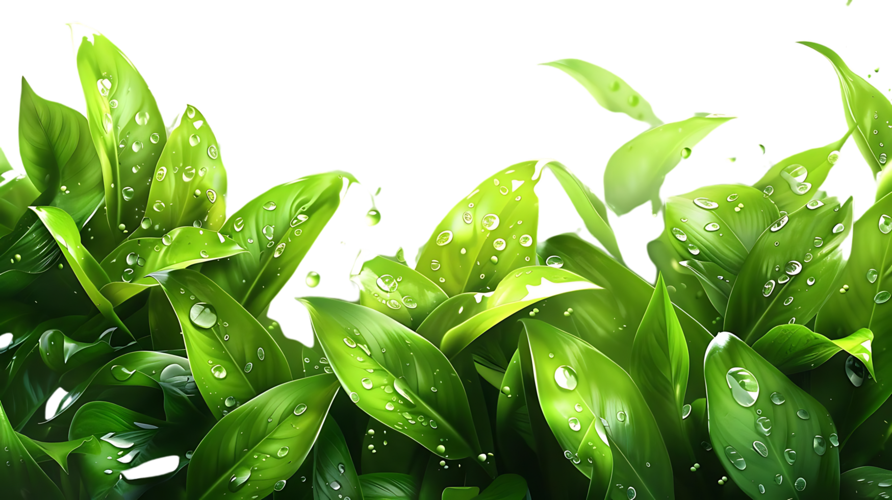 Green Leaves with Water Drops Illustration png