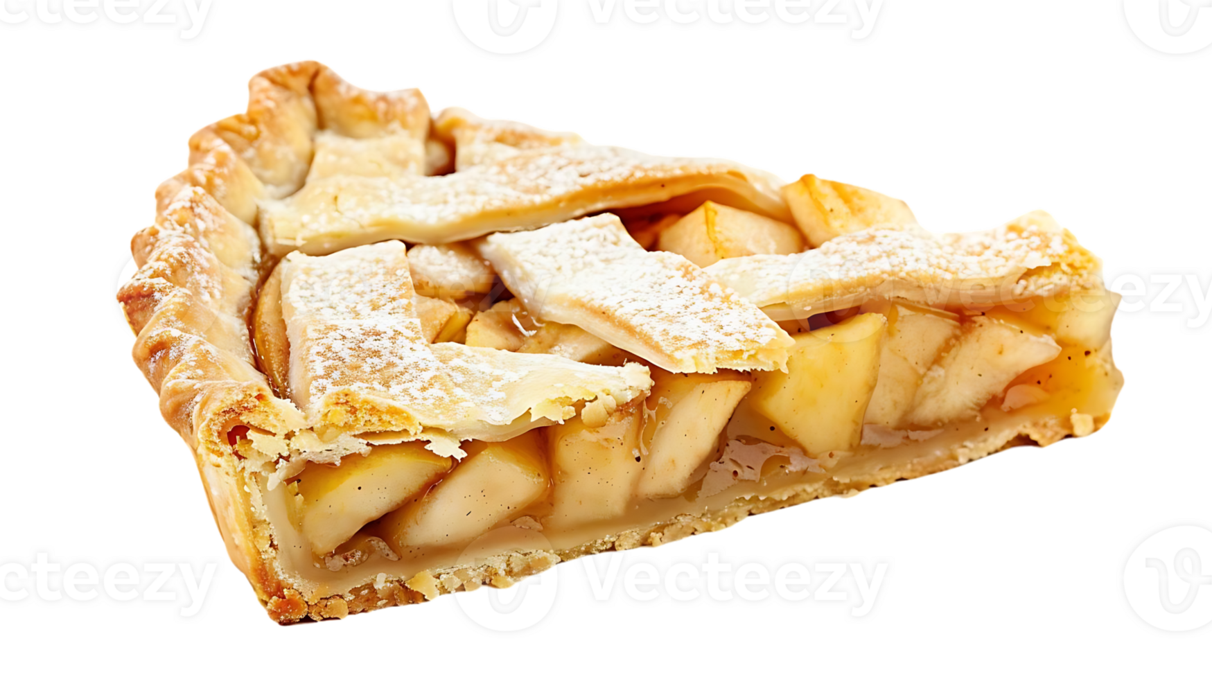 Apple Pie Slice with Lattice Crust and Powdered Sugar - Food Photography png