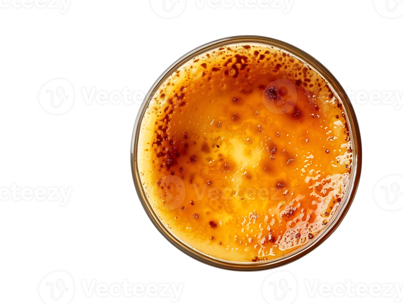 Top View of Caramel Custard Dessert in Glass Bowl png