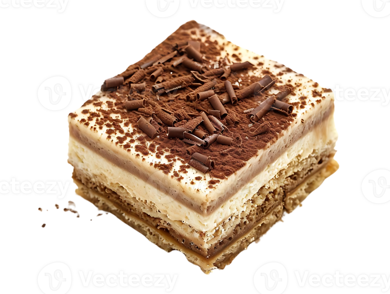 Delicious Tiramisu Cake with Chocolate Shavings and Cocoa Powder - Food Photography png