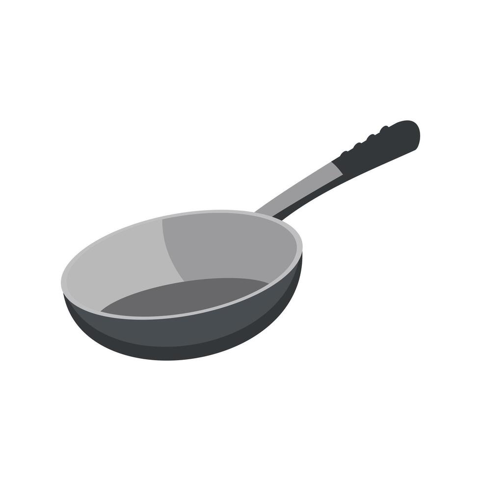 Gray frying pan with a black handle suitable for kitchen related designs, cooking blogs, and culinary themed social media posts, versatile and modern vector