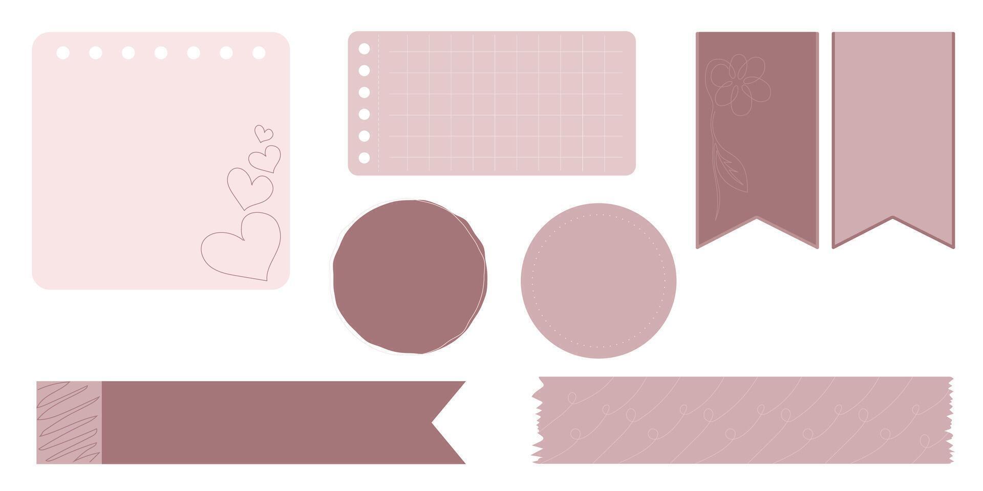 Collection of Cute Blank paper notes for to-do list, Daily and Weekly Planner. Scrapbook Stickers, different pieces of washi tape and bookmarks for scheduler or organizer vector