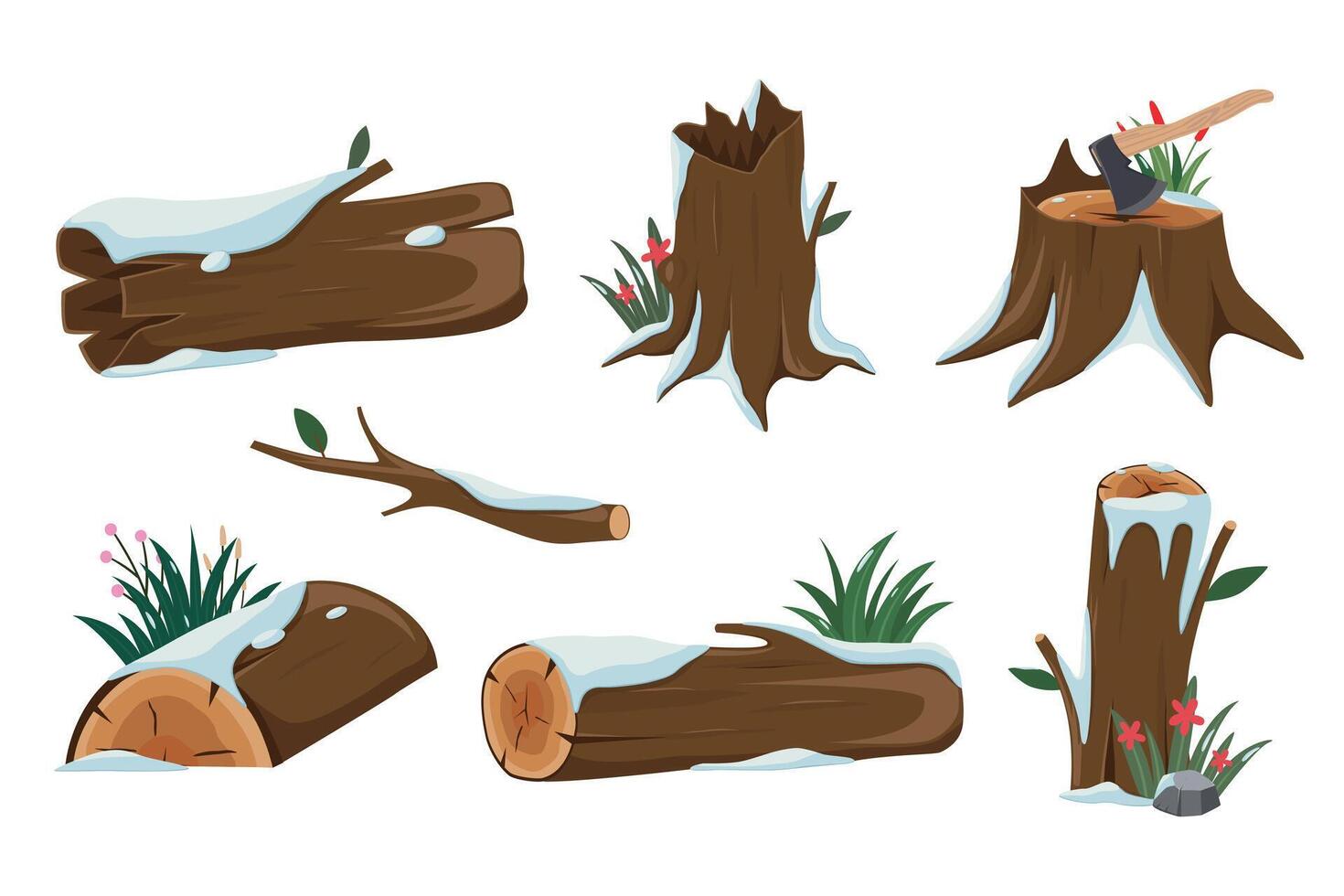Cartoon tree stumps with mushroom illustration vector